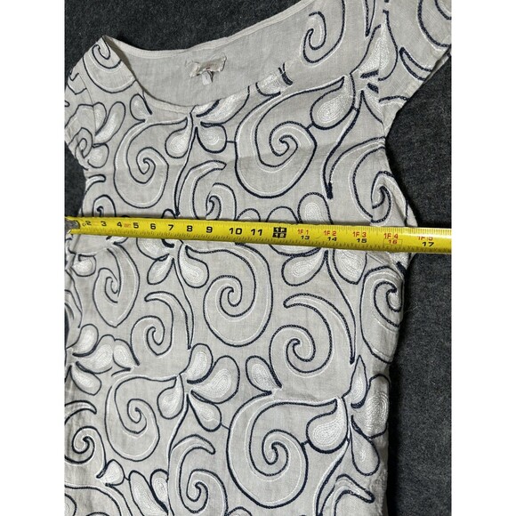 Lina Tomei Women's Floral Embroidered Cap Sleeve Shift Mini Dress Beige Small - Picture 6 of 9